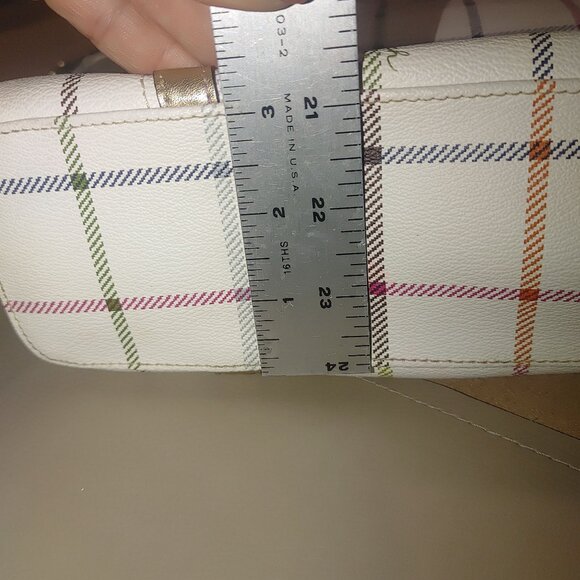 Coach Signature Crossbody Bag White Multicolor Plaid With Gold Accents & Pink In - Picture 4 of 15